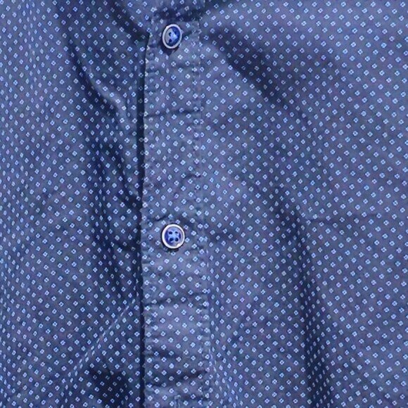 Denim & Flower By Ricky Singh Mens Slim Fit Navy Button-Down Shirt Size L Made I - Picture 4 of 13